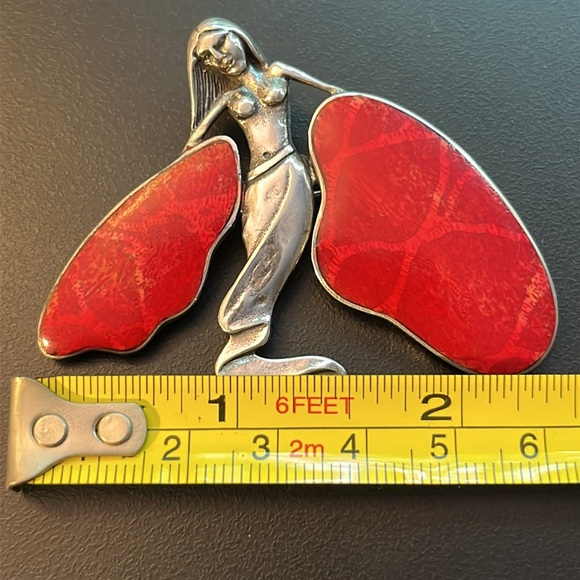 Sterling silver winged mermaid 2.5” by 2.25” brooch or pendant - Picture 9 of 11